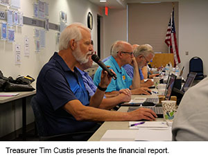 Treasurer Tim Custis presenting the financial report.